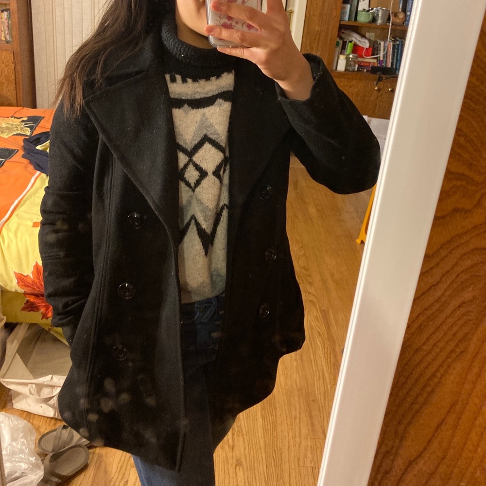 Black Double Breasted Wool Coat